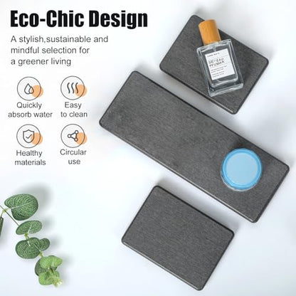 3PCS Stone Drying Tray, Water Absorbing Stone Tray for Sink, Stones Soap Trays, Fast Dry Diatomite Stones Mat,Used for Hand Soaps,Sponge,Toothbrush Holder in Bathroom Counter and Kitchen Sinks - color: 3pcs Dark Gray