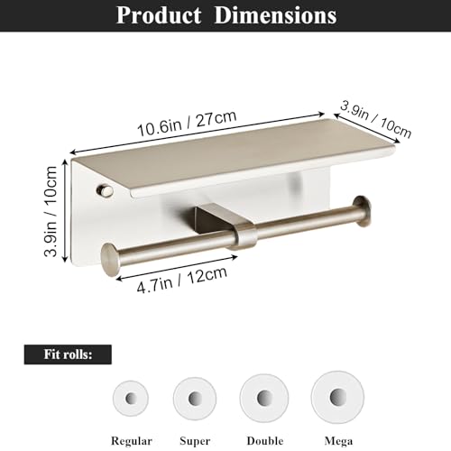 Toilet Paper Holder, NEWRAIN Double Bathroom Toilet Paper Roll Holder with Shelf, Stainless Steel Wall Mounted RV Tissue Roll Holder, Brushed Nickel Commercial Farmhouse Toilet Paper Dispenser - color: Brushed Nickel, style: Double