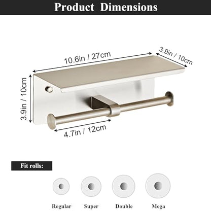 Toilet Paper Holder, NEWRAIN Double Bathroom Toilet Paper Roll Holder with Shelf, Stainless Steel Wall Mounted RV Tissue Roll Holder, Brushed Nickel Commercial Farmhouse Toilet Paper Dispenser - color: Brushed Nickel, style: Double