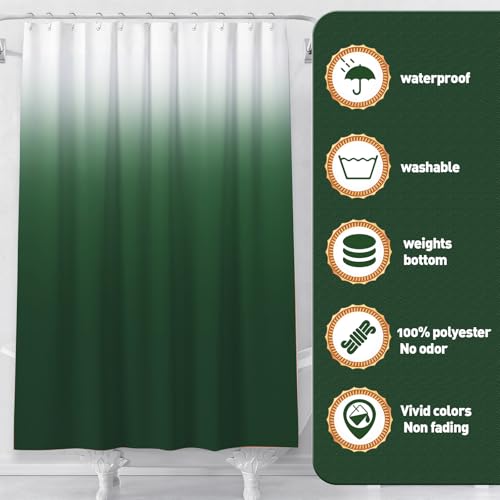 Shower Curtain Sets with Rugs and Adjustable Toilet Seat Cover | 4 Pcs Gark Green Bathroom Sets with Shower Curtain and Rugs and Microfiber Toilet Lid Cover - color: Gark Green
