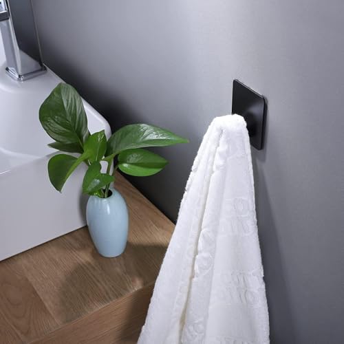 DELITON Black Towel Hook 6 Pack, Stainless Steel Stick on Wall Hooks for Hanging Coat Robe Hat, Self Adhesive Hooks, Heavy Duty, No Damage - color: Black-A-6