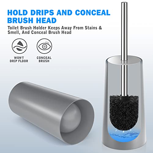 Toilet Brush and Holder, 2 Pack Toilet Brush with 304 Stainless Steel Long Handle, Toilet Bowl Brush for Bathroom Toilet-Ergonomic, Elegant,Durable (Grey) - color: Gray