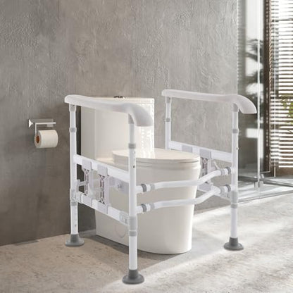 Toilet Safety Rails for Seniors, Stand Assist Aid Adjustable Height and Width Safety Frame with Handrail, Lift Assist Devices for Elderly & Handicap& Disabled, Fits Most Toilet Seats (Gray) - color: Gray