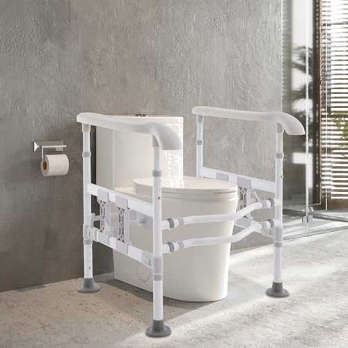 Toilet Safety Rails for Seniors, Stand Assist Aid Adjustable Height and Width Safety Frame with Handrail, Lift Assist Devices for Elderly & Handicap& Disabled, Fits Most Toilet Seats (Gray) - color: Gray