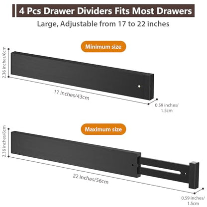 DUCOO 4 PCS Drawer Divider, 17"-22" Adjustable Bamboo Drawer Dividers Organizers, Expandable Separators for Kitchen, Clothes, Dressers, Home, Office, Black - color: Black