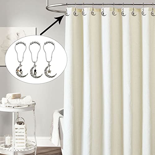 12Pcs Astronaut Shower Curtain Hooks for Bathroom Shower Rod | Rust-Proof Stainless Steel Shower Curtain Rings for Shower Curtain Liners with Fun Pendant, Space Moon Theme Bathroom Decor