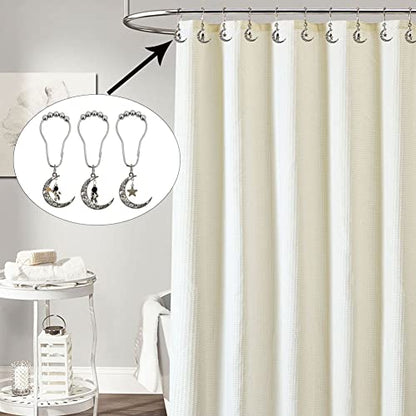 12Pcs Astronaut Shower Curtain Hooks for Bathroom Shower Rod | Rust-Proof Stainless Steel Shower Curtain Rings for Shower Curtain Liners with Fun Pendant, Space Moon Theme Bathroom Decor