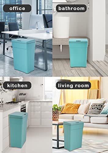 Trash Can 13 Gallon Plastic Automatic Trash Can with Lid for Bedroom Bathroom Home Office Garbage Can Trash Bin Touchless Trash Can Sensor Trash Can Electric Trash Can 50 Liter，Blue, 1PCS - style: Single Lid(blue)