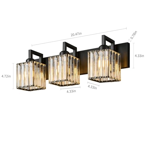Modern Bathroom Vanity Light 3-Lights Black Crystal Wall Lamp Bathroom Modern Crystal Vanity Lighting - color: Black Crooked, size: 3-light