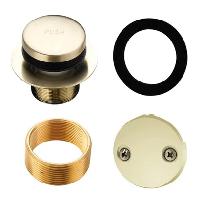 HIDROP Brushed Gold Bathtub Drain Assembly Kit, 2-Hole Overflow Faceplate | Tip Toe, 304 Stainless Steel and Brass, Universal Fine/Coarse Thread fit 1-3/8" or 1-1/2" Tub Drain, Tub Drain Replacement - color: Gold, style: 2 Holes