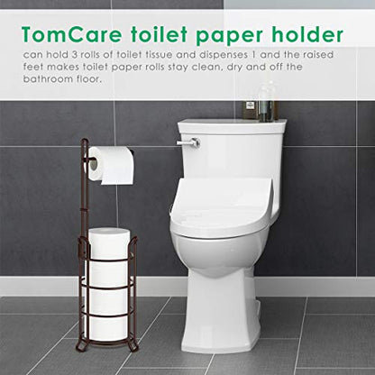 TomCare Toilet Paper Holder Stand Free Standing, Holds 4 Mega Rolls, Bronze | Tool-Free Assembly, Detachable Metal Wire Frame, Powder-Coated Finish, Easy Storage and Flexible Bathroom Placement - color: Bronze, size: Standard