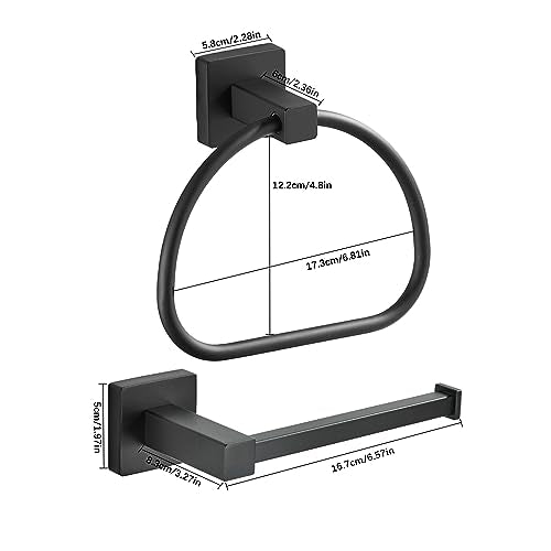 Leyden Black Toilet Paper Holder Towel Ring, Matte Bathroom Hand Towel Holder Toilet Roll Holder, Modern Bath Hardware Set Wall Mounted Stainless Steel 2 Pieces - color: Black Square Bottom
