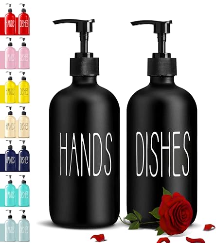 COHOSEGE Glass Soap Dispenser Set 2 Pack,Contains Hand and Dish Soap Dispenser.Premium 16 Oz Black Kitchen Soap Dispenser Set for Kitchen Sink and Farmhouse Decor - color: Black