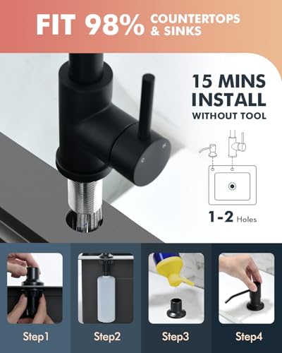 VFAUOSIT Kitchen Faucet with Pull Down Sprayer and Soap Dispenser, Black | 3 Spray Modes, 19.5-Inch Pull-Out Hose, 360° Swivel, cUPC/CEC Certified, SUS304 Steel, 15-Minute DIY Installation - color: Matte Black-06