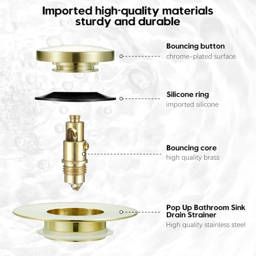 Universal Bathtub Stopper, Pop Up Bath Tub Drain Stoppers, EZ Install Bathtub Drain Replacement Trim Kit, Replaces Lift and Turn, Tip-Toe and Trip Lever Drains for Tub(Brushed Gold) - color: Brushed Gold