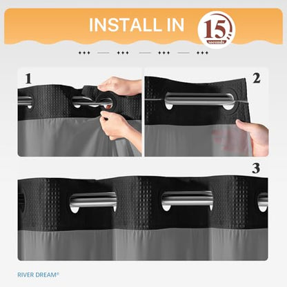 RiverDream Heavyweight Waffle No Hook Shower Curtain with Liner,Black,36x74 | Dotted Waffle,Snap-in Liner,Heavy Duty,Quick Dry,Mesh Top Window,With Bottom Magnets,Hotel-Grade,Washable,Small Stall Size - color: Black, size: 36"W x 74"L (Pack of 1)