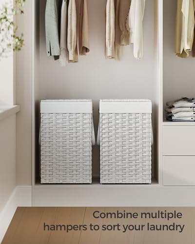 SONGMICS Laundry Hamper with Lid, 17.2 Gallon (65 L) Synthetic Rattan Clothes Laundry Basket with Lid and Handles, Foldable, Removable Liner, Cloud White ULCB165W01 - color: Cloud White, size: 65 L
