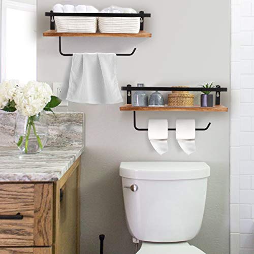 PHUNAYA Floating Shelves,Wall Mounted Shelf for Kitchen,Living Room,Bedroom,Bathroom Storage,Rustic Wood,Set of 2(Carbonized Black) - color: Carbonized Black