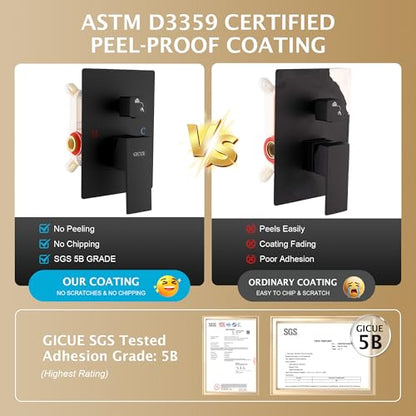 Rain Shower System, 12''Square Rain Head,2-Spray Handheld,Matte Black | 2 Spray Functions,Anti-Tangle Explosion-proof PVD Hose,Balance Temp Valve,Rust-proof & Scratch-resistant - color: Matte Black, size: 12 Inch