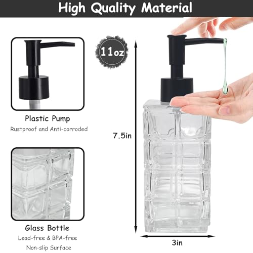 YYTSGG Clear Glass Soap Dispenser with Black Pump, 2 Pack 11oz Square | Hand Soap Dispenser, Refillable Lotion Dispenser & Dish Soap Dispenser, Bathroom Soap Dispenser for Liquid, Shower Gel - color: Square Clear