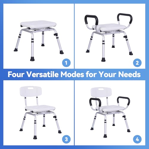 Swivel Shower Chair, Removable Back and Arms, 400 lbs Capacity | Adjustable Height Shower Seat for Elderly and Disabled, Non-Slip Shower Stool for Inside Shower, Tubs, Lightweight Bath Seat - color: Dark Blue