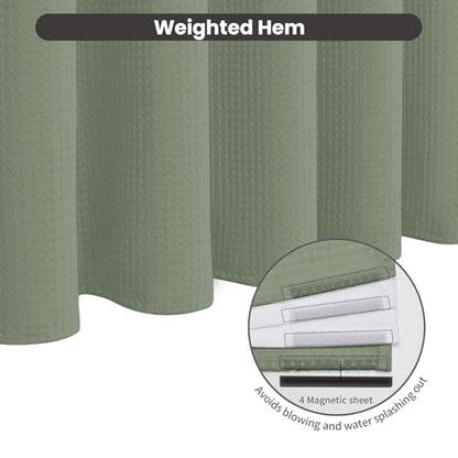 Inhousolu No Hook Shower Curtain with Removable Snap-in Liner, Waffle Weave 230 GSM Polyester, Weighted Hem, Water Repellent Washable, 36 x 72 Inch, Sage Green - color: Sage Green, size: 36"W x 72"L (Pack of 1)