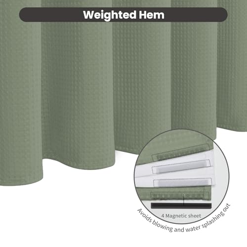 Inhousolu No Hook Shower Curtain with Removable Snap-in Liner, Waffle Weave 230 GSM Polyester, Weighted Hem, Water Repellent Washable, 60 x 72 Inch, Sage Green - color: Sage Green, size: 60"W x 72"L (Pack of 1)