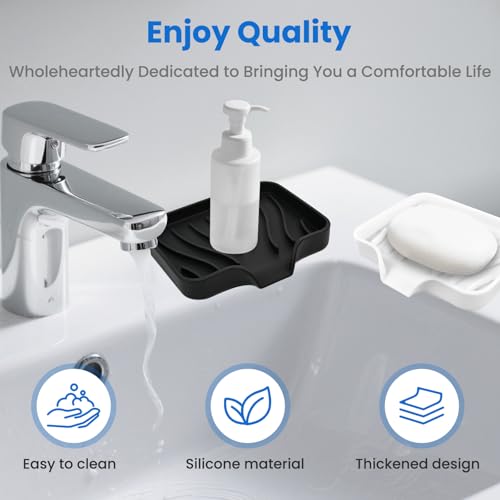 3 Pack Silicone Soap Dish with Drain - Bar Soap Holder for Shower, Bathroom and Kitchen Sink Organize (2Pack Black + 1Pack White)