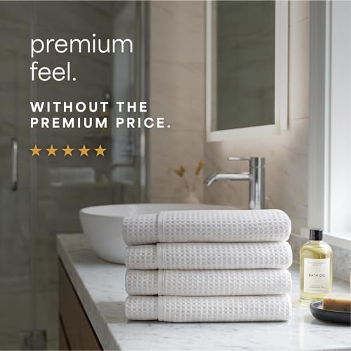 S&T INC. Aura Waffle Bath Towels, 4 Pack, 30" x 60", White | Quick-Dry, 420GSM, Absorbent Microfiber, Lightweight, Sewn-In Hang Loop, Compact for Home, Gym, and Travel - color: White