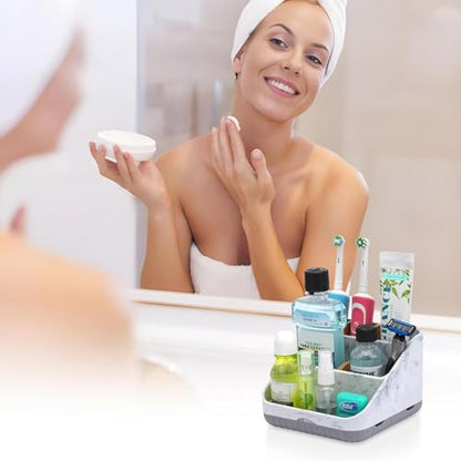 Bathroom Toothbrush Holders,6 Slots,Detachable for Easy Clean, Grey/Marble | Electric Toothbrush, with bamboo divider, drainage hole, BPA-free,bathroom,office,kictchen,vanity countertop organizer - color: Grey Marble/Grey