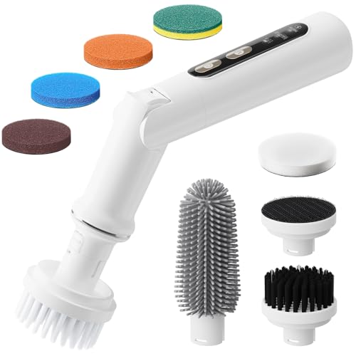 UNIWA Electric Spin Scrubber Cordless with 4 Replaceable Head, 3-Speeds | Electric Scrubber for Cleaning Bathroom/Kitchen/Tub/Dish/Shower/Cup, Mini Power Scrubber Tool, IPX6 Waterproof, Rechargeable