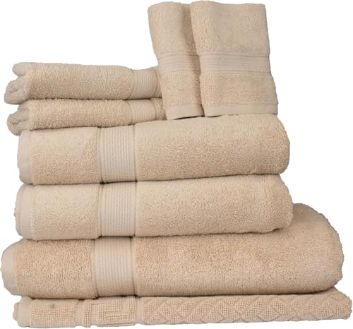 ELITE Emporium Home Collection 8-Piece Cotton Bath Towel Set - Ultra Soft, 550 GSM, Quick-Dry Towels - Bath Sheet, Bath Towels, Hand Towels, Washcloths, Bath Mat - Luxury Bathroom Towel Set (Beige) - color: Beige