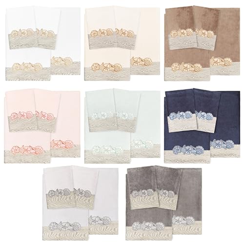 Seaside 4-Piece Luxury Towel Set, Sparkling Seashell Applique, Plush Turkish Cotton, Durable & Quick Dry, Nautical Bath Ensemble, 2 Bath 2 Hand Towels, Charcoal - color: Charcoal, size: 2 Pcs Bath 2 Pcs Hand Towel