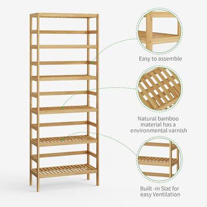 Bamboo Rack, Adjustable Bamboo Shelf, Bathroom Living Room, 6-Tier - size: 6-Tier-1