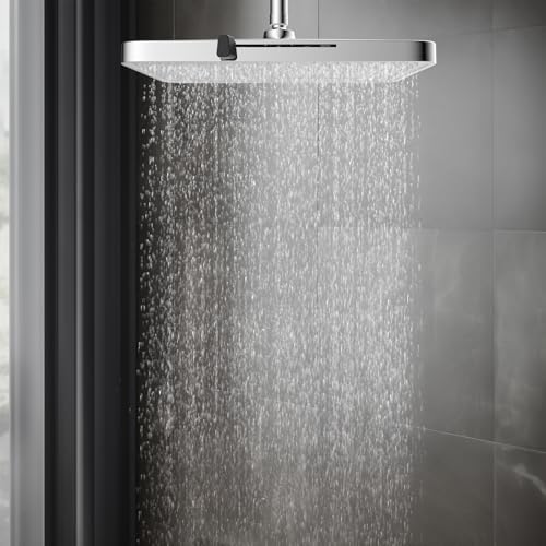 Hibbent 5 Spray Modes Shower Head, 13'' High Pressure Rain Shower Head, Large Rainfall Showerhead for Bathroom, High Flow Waterfall Fixed Showerheads with Adjustable Swivel Ball Joint, Silver - color: Silver, style: Square 13''