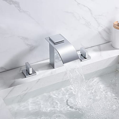 sumerain Waterfall 8 Inch Widespread Bathroom Sink Faucet 3 Hole Chrome Finish - color: Chrome