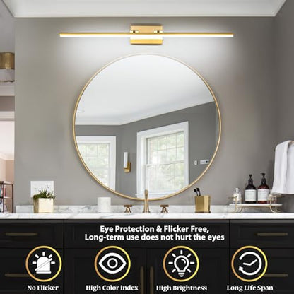 LED Bathroom Vanity Light, Modern Bathroom Light Fixture Over Mirror (3000K/4000K/6000K, Dimmable), Vanity Light Bar with Angle Adjustable, 48 Inch, Brass - color: Brass, size: 48 inch