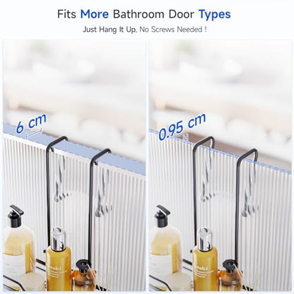 Skyapex Shower Caddy Over the Door Organizer: Bath Rack Hanging Over Glass with Hooks - Storage Shelf Inside Bathroom for Shampoo - Matte Black