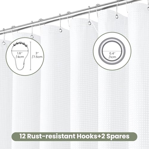Inhousolu Fabric Shower Curtain, Waffle Weave 230 GSM Polyester, Weighted Hem, Metal Hooks Included, Water Repellent Washable, 72 x 78 Inch, White - color: White, size: 72"W x 78"L (Pack of 1)