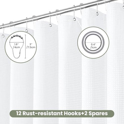 Inhousolu Fabric Shower Curtain, Waffle Weave 230 GSM Polyester, Weighted Hem, Metal Hooks Included, Water Repellent Washable, 72 x 84 Inch, White - color: White, size: 72"W x 84"L (Pack of 1)