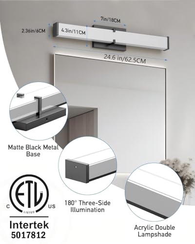 Modern 24IN Black Bathroom Vanity Light, 25W 2500 Lumen Dimmable, 5CCT, ETL Certified - size: 24IN 5CCT