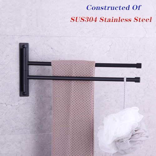 GERZWY Bathroom Swing Arm Towel Bars 2-Arm Wall Mount Stainless Steel Bath Towel Rack Hanger Towel Holder Organizer Matte Black HYG02-BK - color: Black