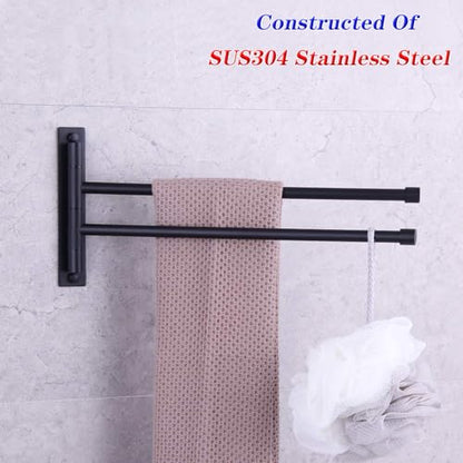 GERZWY Bathroom Swing Arm Towel Bars 2-Arm Wall Mount Stainless Steel Bath Towel Rack Hanger Towel Holder Organizer Matte Black HYG02-BK - color: Black