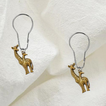 Giraffe Shower Curtain,12 Pcs Giraffe Shower Curtain Hooks Animal Forest Park Theme Decor, House Bathroom Decor Accessorie, Giraffe Bathroom Set Stainless Steel Ring Rustproof (Bronze)