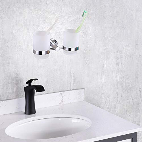 Double Toothbrush Holder, Angle Simple Stainless Steel Toothbrush Holder Rinsing Cups Drinking Glass Toothbrush Mug Hanger Toothpaste Razor Holder Bathroom Accessories, Chrome - color: Chrome