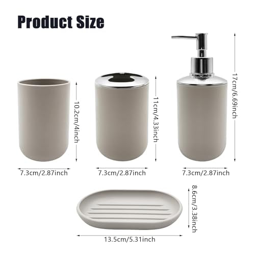 Bathroom Accessory Set, 4 pcs Shatter-Resistant Resin Bathroom Accessories Set Include Lotion Soap Dispenser Toothbrush Holder Soap Dish Modern Bathroom Decor, Gift for Home (Beige 4pcs) - style: Beige 4pcs