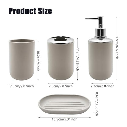 Bathroom Accessory Set, 4 pcs Shatter-Resistant Resin Bathroom Accessories Set Include Lotion Soap Dispenser Toothbrush Holder Soap Dish Modern Bathroom Decor, Gift for Home (Beige 4pcs) - style: Beige 4pcs