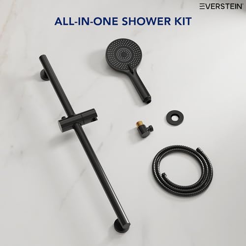EVESTEIN Adjustable Hand Held Shower with Slide Bar, 3-Function Round Handshower Head with Hose, Matte Black - color: Matte Black