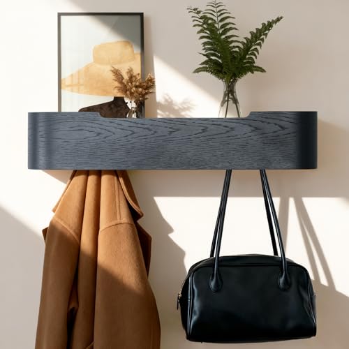 Coat Rack Wall Mount with Shelf Entryway Shelf Modern Key Holder Hanger Wall Shelves with Hidden Hooks for Hanging Towels Coats Hats Bags for Hallway Bathroom Bedroom (Black, 5 Hooks) - color: Black, size: 5 hooks