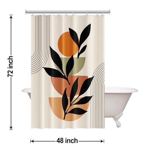 Boho Beige Stall Shower Curtain with Hooks 48x72 Inch | Waterproof Abstract Black Arch Leaves Small Bathroom Curtain for Shower Stall, Machine Washable - color: Abstract 038, size: 48"W x 72"L (Pack of 1)